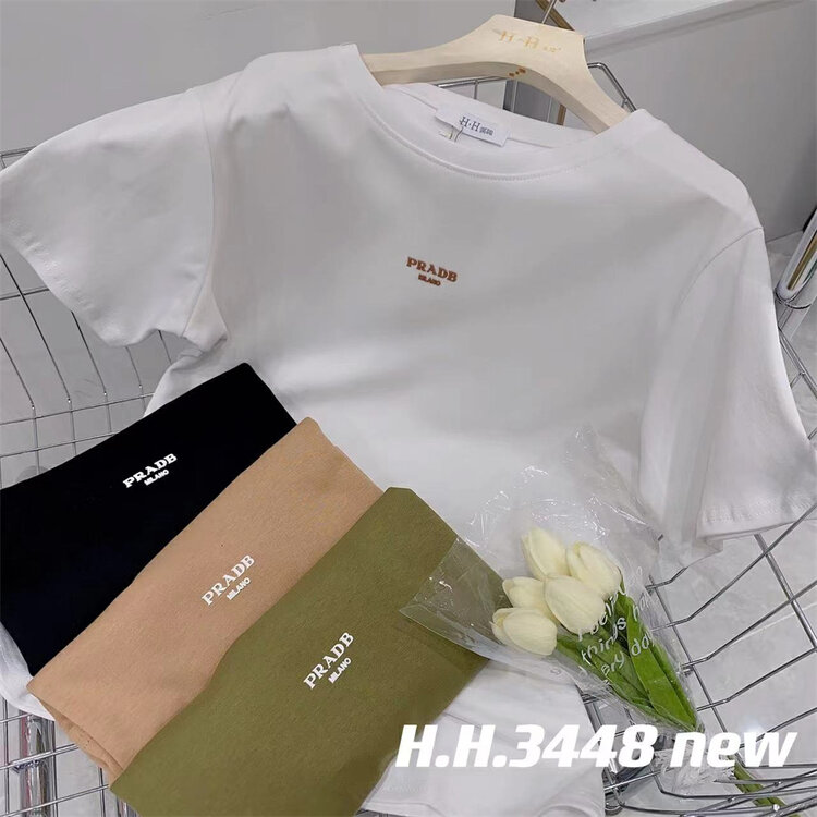 New in early autumn! [HH &MISS LAI] round neck pullover comfortable short-sleeved T-shirt 3448# L