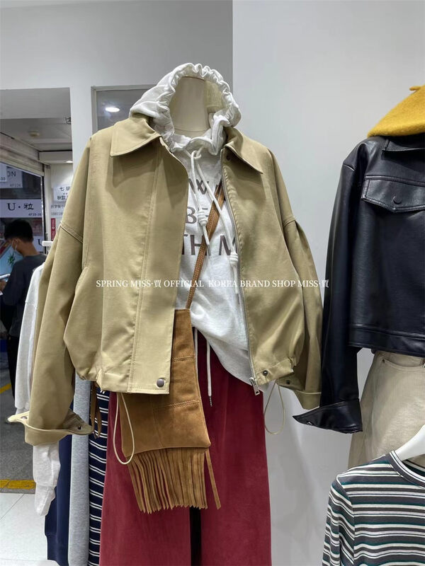 New in autumn! [MISS Jia] long-sleeved solid color all-match short jacket 3397# L