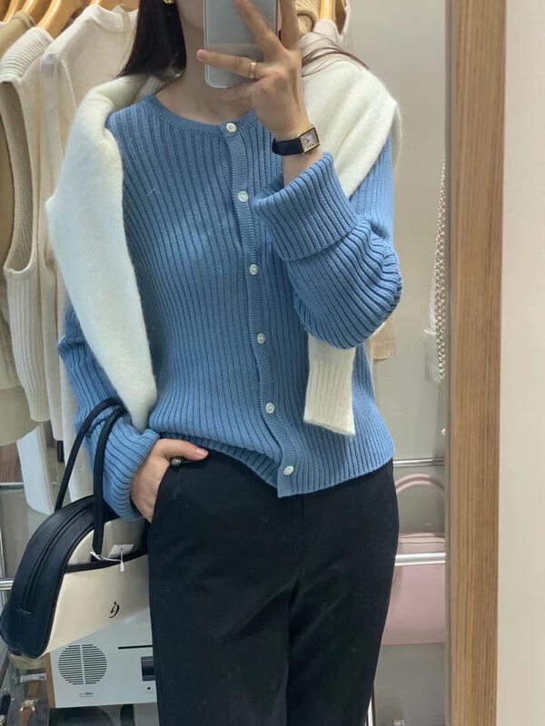 New for autumn!【SELNE】Round neck single-breasted loose warm sweater YS1-6007# XYJ