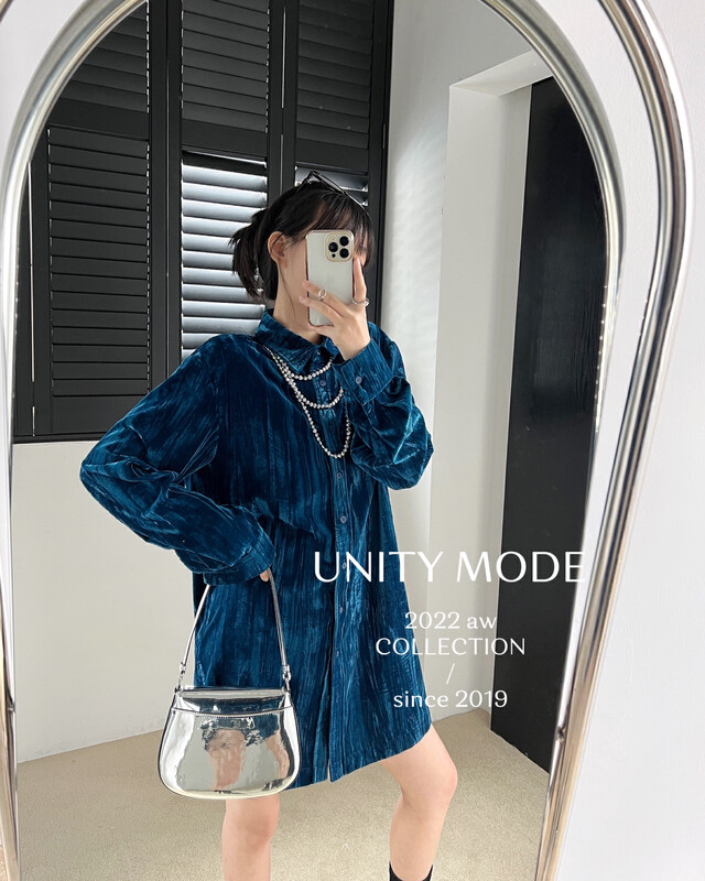 【UNITY】高級感絲絨襯衫女中長款上衣F281002