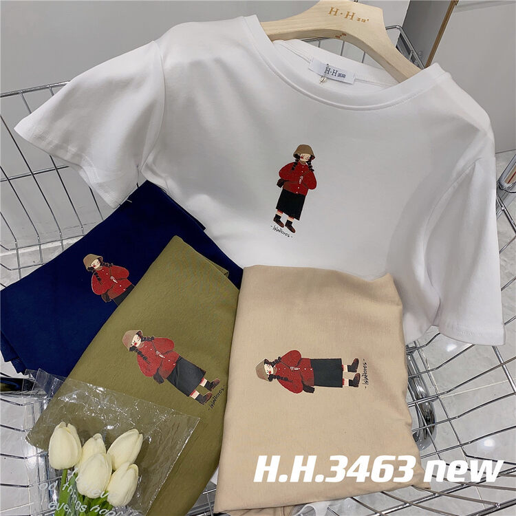 New in autumn! [HH &MISS LAI] pullover comfortable all-match short-sleeved T-shirt 3463# L