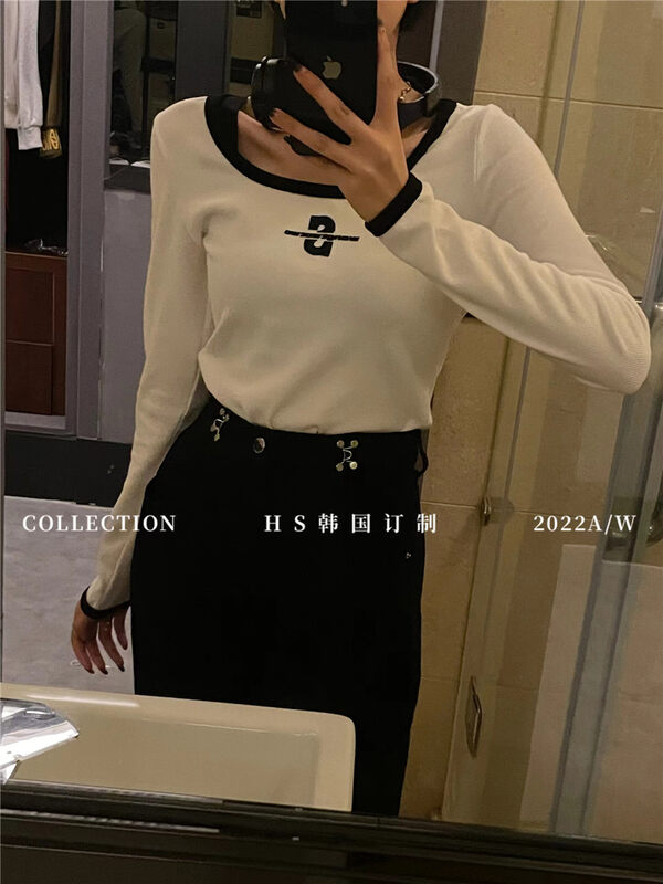 Early autumn new style! [HS Korea custom] casual square collar slim long-sleeved T-shirt 37012# HJY