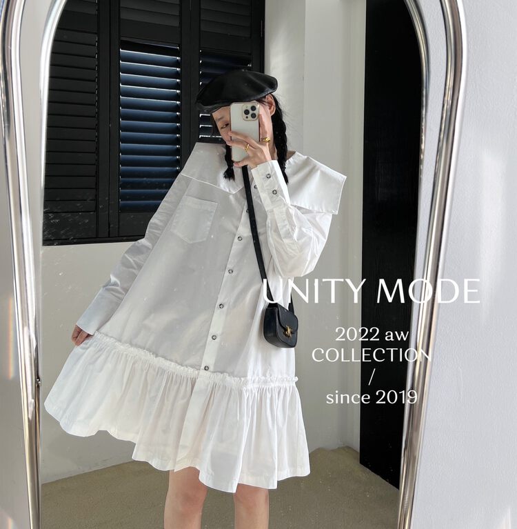 【UNITY】Blue Doll Collar Long Sleeve Dress (Mid-Length Shirt Dress) F263002# CQW