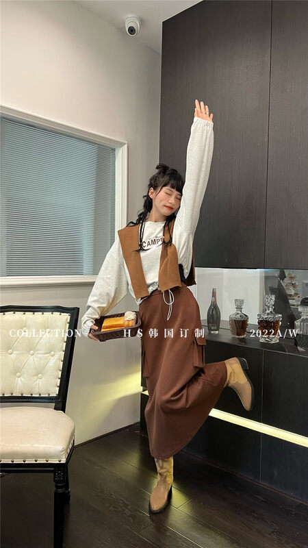 Autumn is new! [HS Korea Custom] Letter Print Pullover Sweater (with Shawl) 37098# HJY