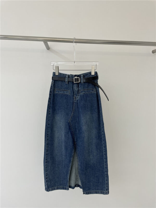 Early autumn new style! [HS Korea custom] Korean version slit mid-length denim skirt (with belt) 905172# HJY
