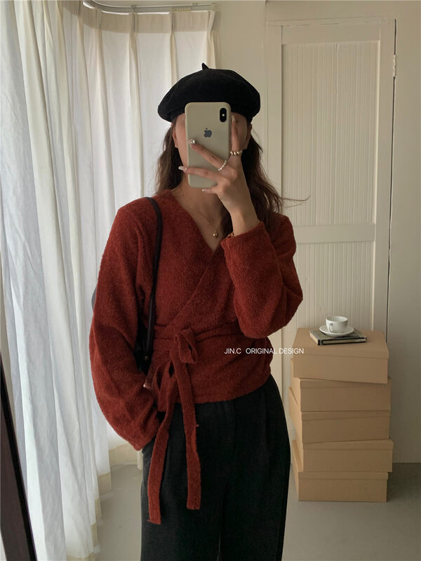 New in autumn! [JIN.C] Lace-up comfortable all-match knitted cardigan Z9326# L