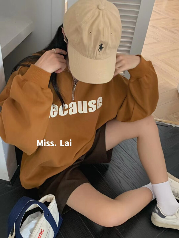 New in autumn!【HH &MISS LAI】Korean casual fashion lapel half zipper sweater 1011# L
