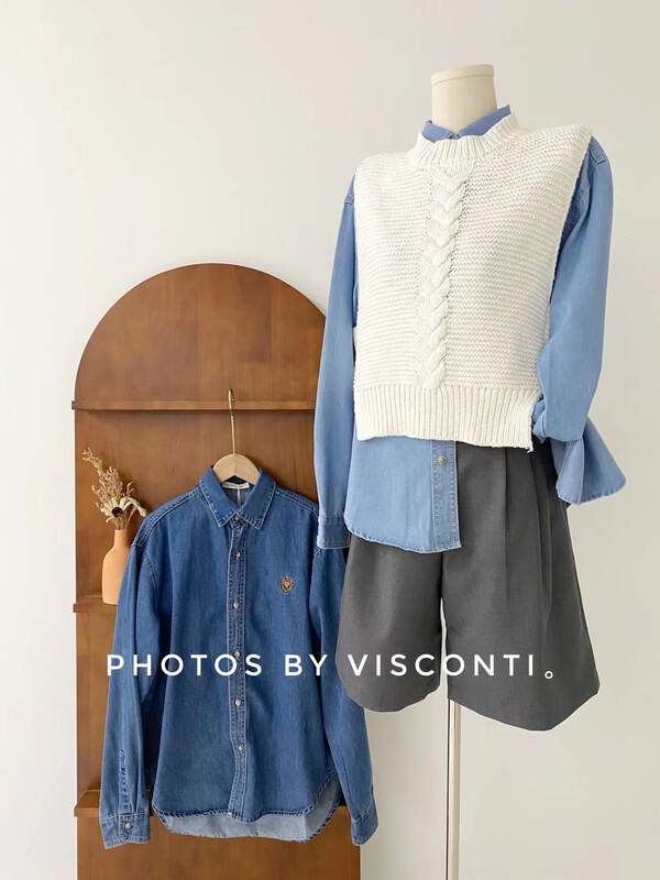 New in early autumn! [C Ouni] Simple Korean embroidered denim shirt C368-26061# GYJ