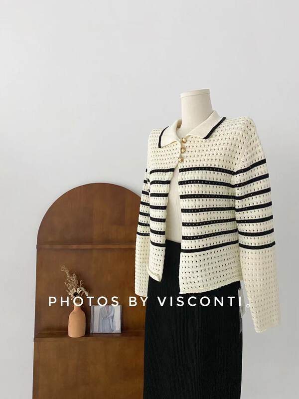 New in autumn! [C Ouni] Striped loose all-match knitted cardigan C605-9M2308622682# GYJ