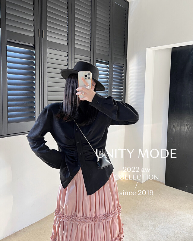 【UNITY】Pleated Single-Breasted Shirt (Women's Long Sleeve Top) F261003# CQW