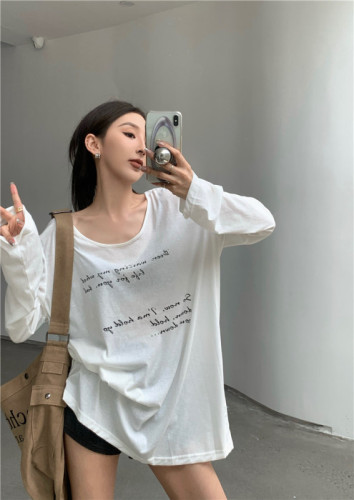 Real price real price Retro Korean version loose and lazy mid-length long-sleeved top T-shirt