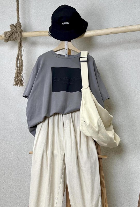 [Sansu clothing original] Simple casual printed short-sleeved T-shirt 32786