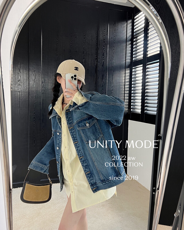 【UNITY】Retro Hong Kong style women's denim jacket (tide ins) F271021# CQW