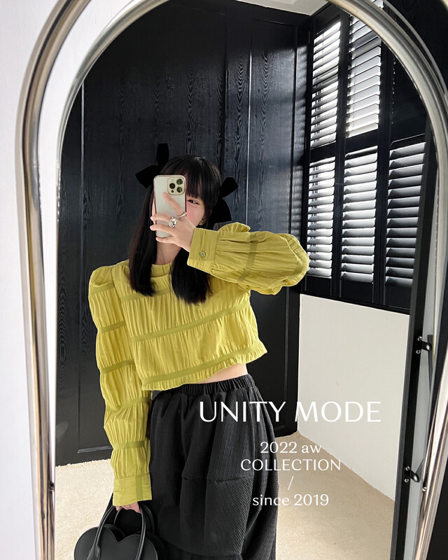 【UNITY】Puff sleeve short shirt women's striped top F271015