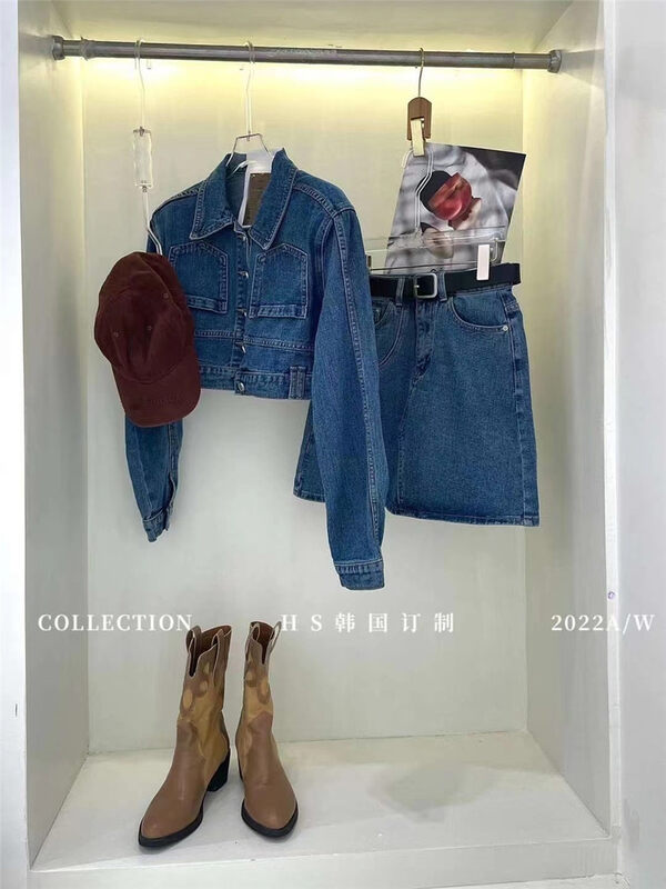 Autumn is new! [HS Korea Custom] Fashionable short denim skirt (with belt) 6706-1# HJY
