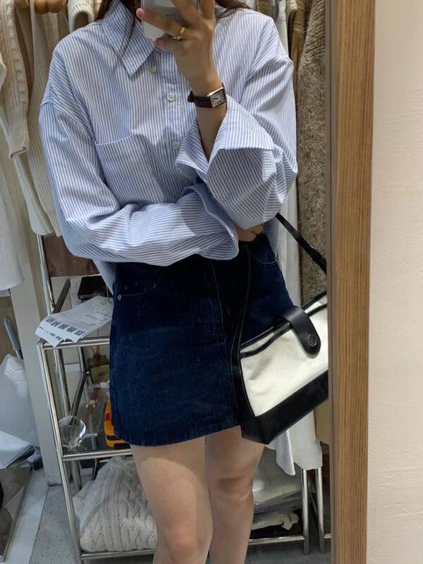 Autumn is new!【SELNE】Korean style buttoned striped shirt 6012# XYJ