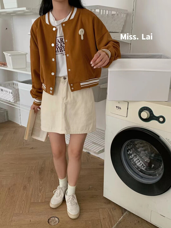 New in autumn!【HH &MISS LAI】Korean casual fashion letter embroidery short jacket 1006# L