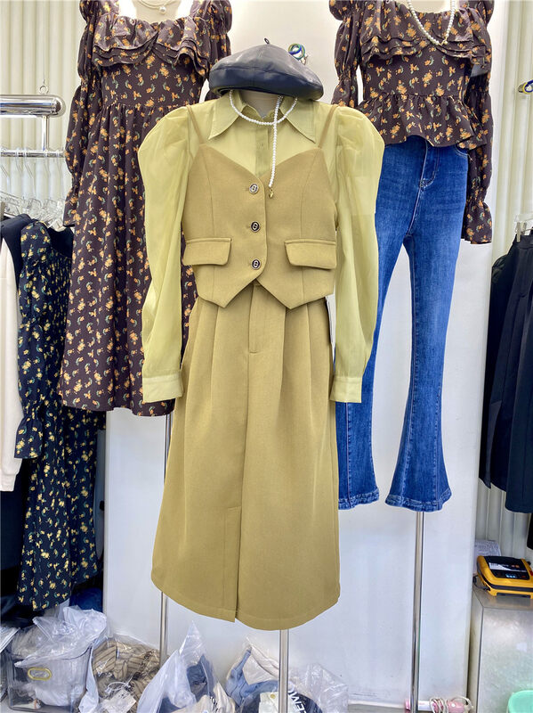 New in autumn! [HS Korea Custom] Commuter solid color mid-length skirt 37093-1# HJY