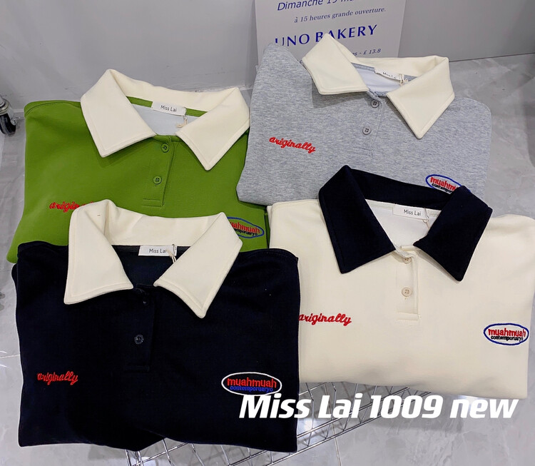 New in autumn! [HH &MISS LAI] Korean version of the large version of the sweater with lapel embroidery letters 1009# L