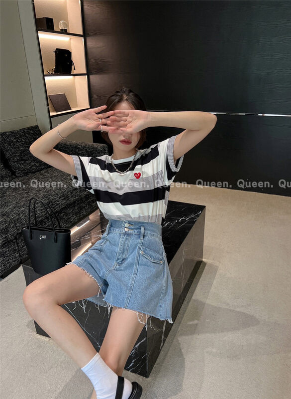 【QUEEN】Korean simple slim denim shorts 586# OZQ