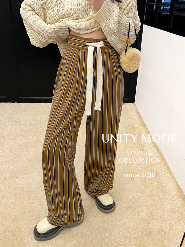 【UNITY】Striped wide-leg pants women's casual pants with high waist and thin F262011
