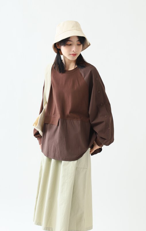 [Original Sansu clothing product] Simple casual stitching loose sweater 12910
