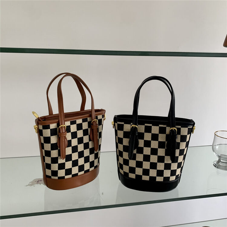 [DOUBLE C] Temperament and fashion handbag large-capacity plaid handbag 8060-1# CYQ