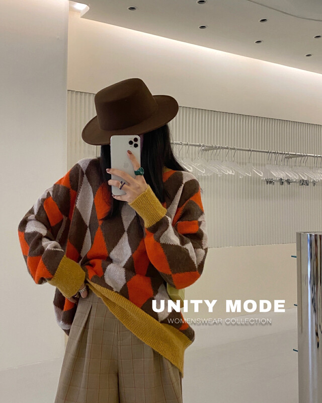 【UNITY】Lingge wool sweater Korean version lazy style warm sweater (with 20 wool) 9215-2# CQW