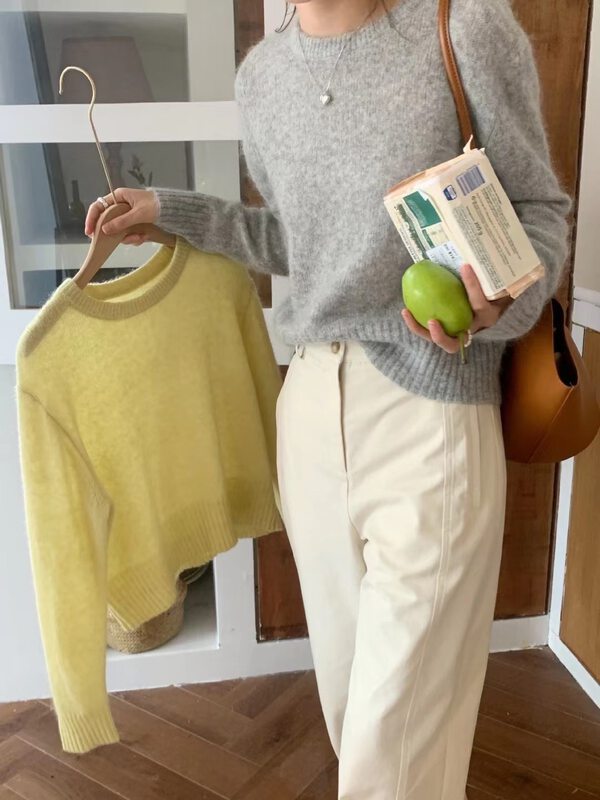 New in autumn! [SELNENE] round neck loose all-match warm sweater 6205# XYJ