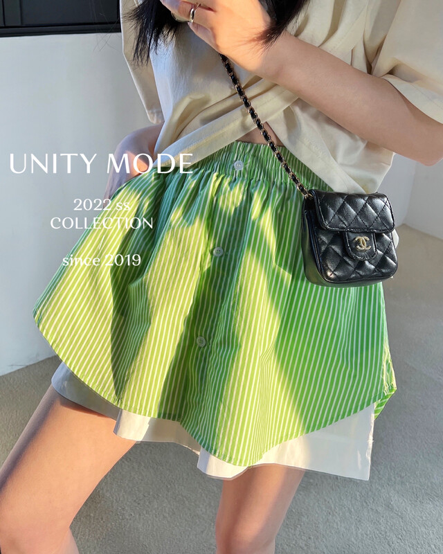 【UNITY】Fake two-piece striped casual pants small fresh loose high waist casual pants 6536