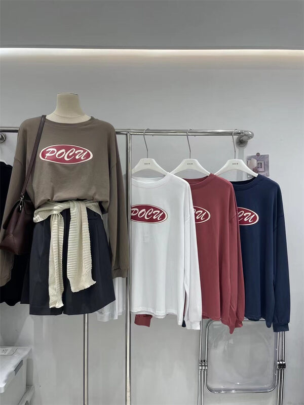 New in early autumn! [MISS Jia] letter printing comfortable long-sleeved T-shirt (T-shirt only) 6705# L