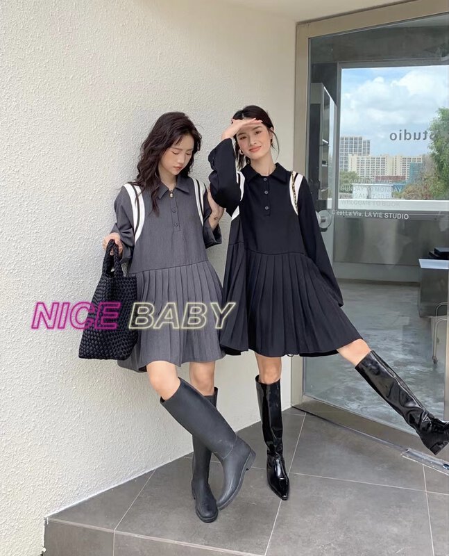 New in autumn!【NICE BABY】long-sleeved pleated pullover dress 8978# WTT