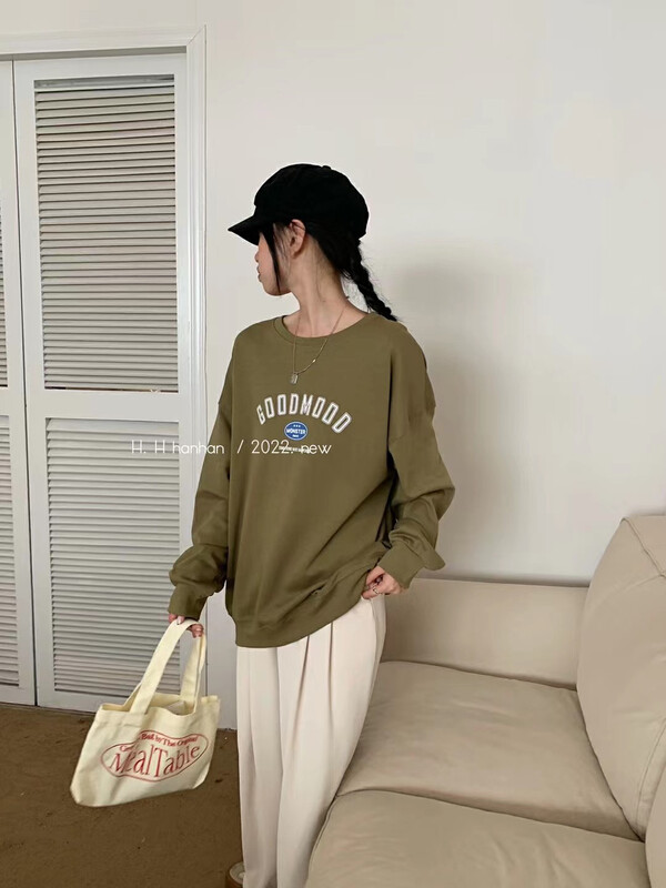 New in autumn! [HH &MISS LAI] Korean style simple letter printing round neck pullover long-sleeved T-shirt H603# L