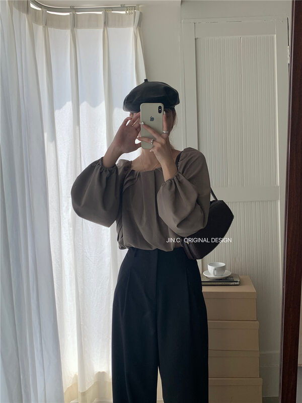 Autumn is new! [JIN.C] Small woman square collar comfortable all-match small shirt (only small shirts are sold) H3250# L