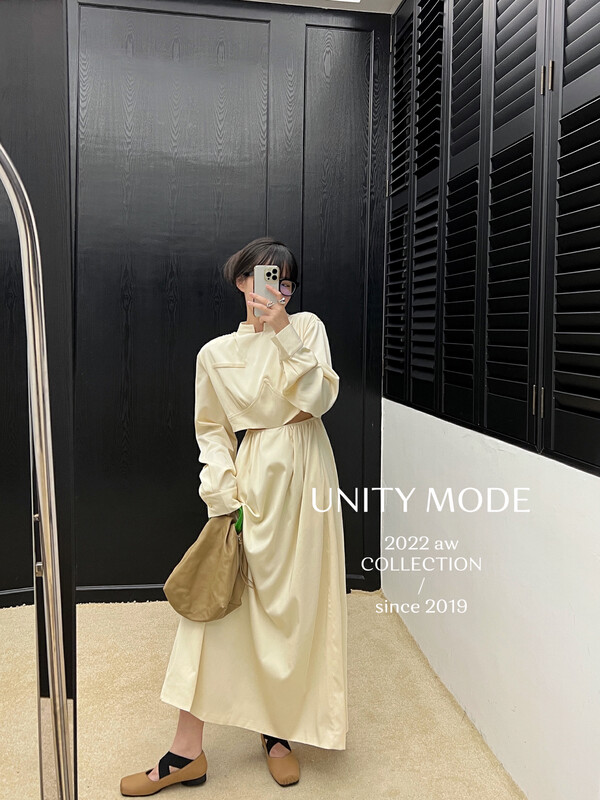 【UNITY】Nice design fake two-piece waistless dress F273005