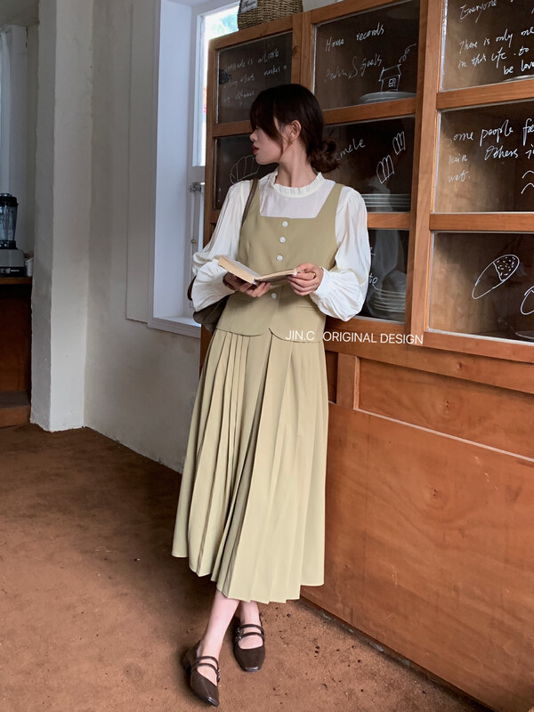New in early autumn! [JIN.C] Korean version of sleeveless vest + high waist slim skirt suit H3183# L
