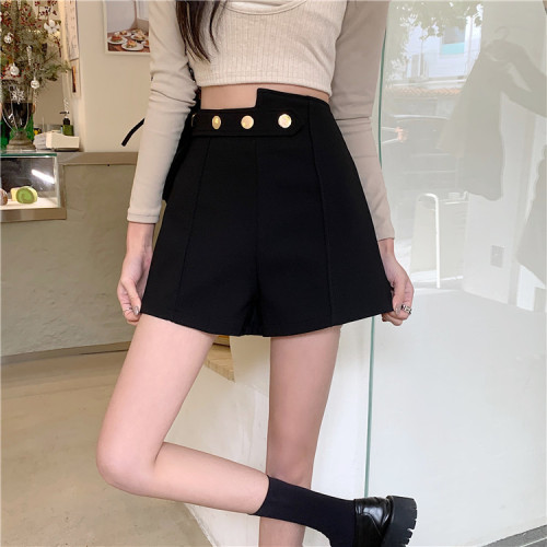 Real Price Autumn and Winter Thickened Casual Pants Women's All-match Thin Buttons Decorated Outer Wear Shorts
