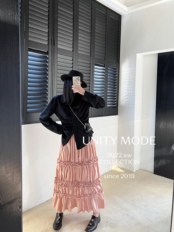 【UNITY】Pink A-line skirt with fungus edge (small design long skirt) F262002# CQW