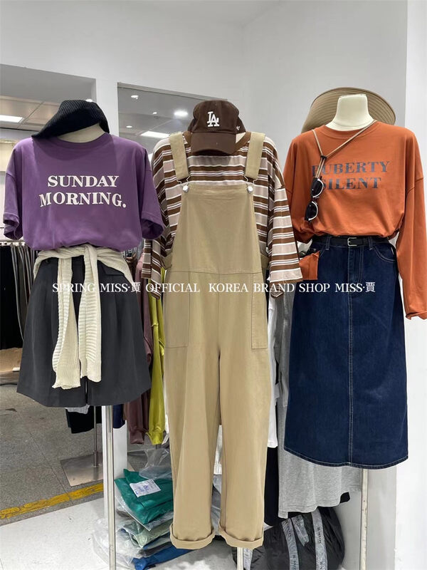 New in early autumn! [MISS Jia] round neck pullover striped short-sleeved T-shirt (T-shirt only) 6702# L
