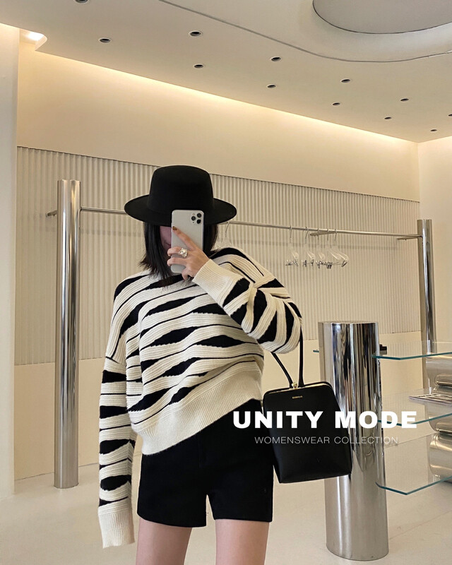 【UNITY】Striped Knit Top Autumn New Women's Sweater Long Sleeve 9217-2