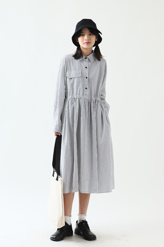 [Original Sansu clothing product] Japanese literary fan striped dress 35353