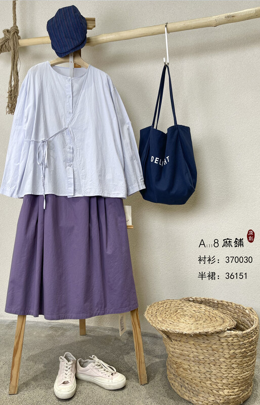 [Original Sansu clothing product] Simple temperament casual bandage design shirt 370030