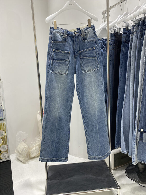 New in autumn!【QUEEN】straight fit all-match pocket jeans 618# OZQ