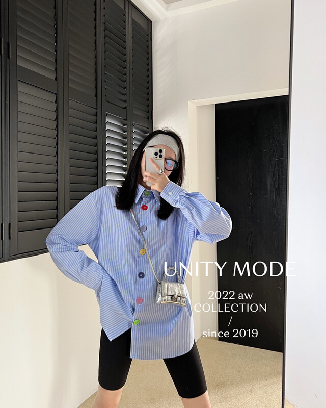 【UNITY】Blue Striped Shirt (Women's Design Shirt Top) F261005# CQW