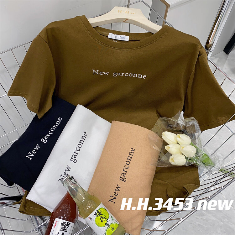 New in early autumn! [HH &MISS LAI] letter comfortable all-match short-sleeved T-shirt 3453# L