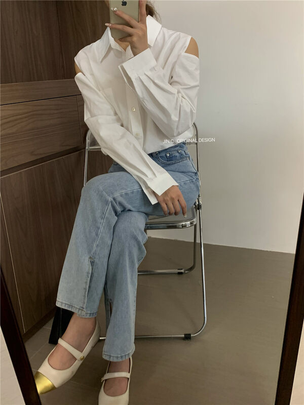 New in autumn! [JIN.C] Off-the-shoulder slim and comfortable shirt Z9286# L