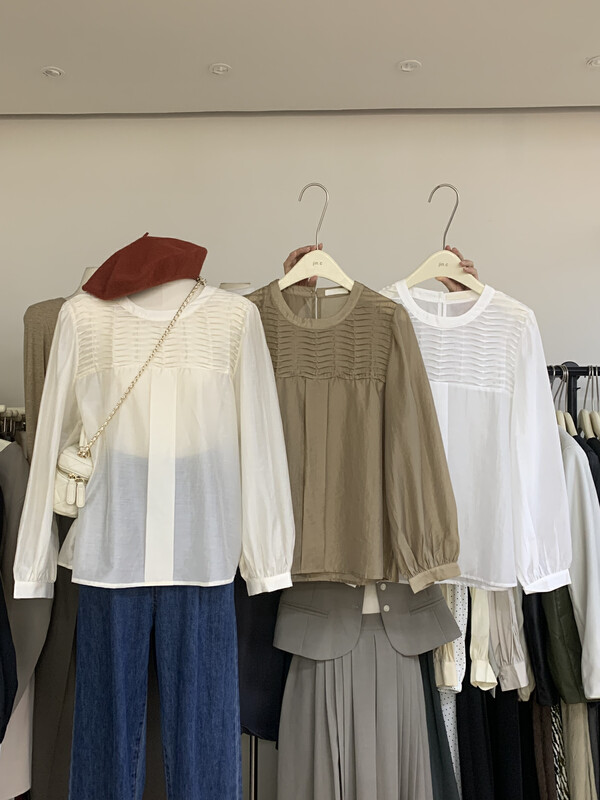 New in autumn! [JIN.C] pleated fresh temperament all-match small shirt H3228# L
