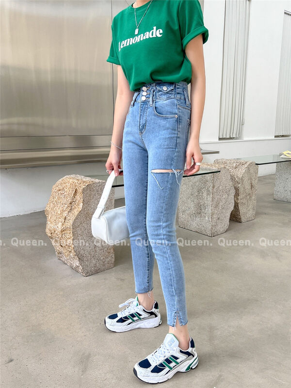 【QUEEN】Basic Breasted Skinny Jeans 537# OZQ
