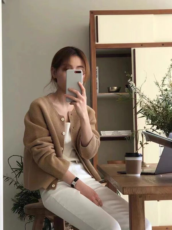 New in autumn!【SELNE】Round neck single-breasted loose warm sweater YS1-6008# XYJ