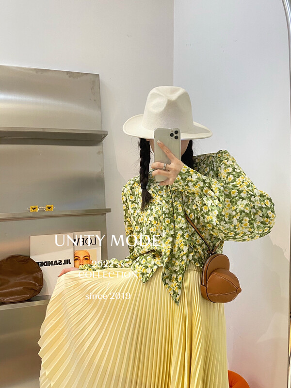 【UNITY】Small fresh floral bow tie shirt women's top 8299-2